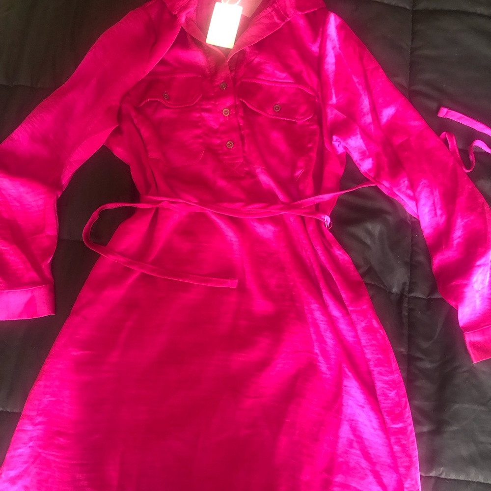 Lucky Brand Women’s Satin Shirt Dress - Hot Pink